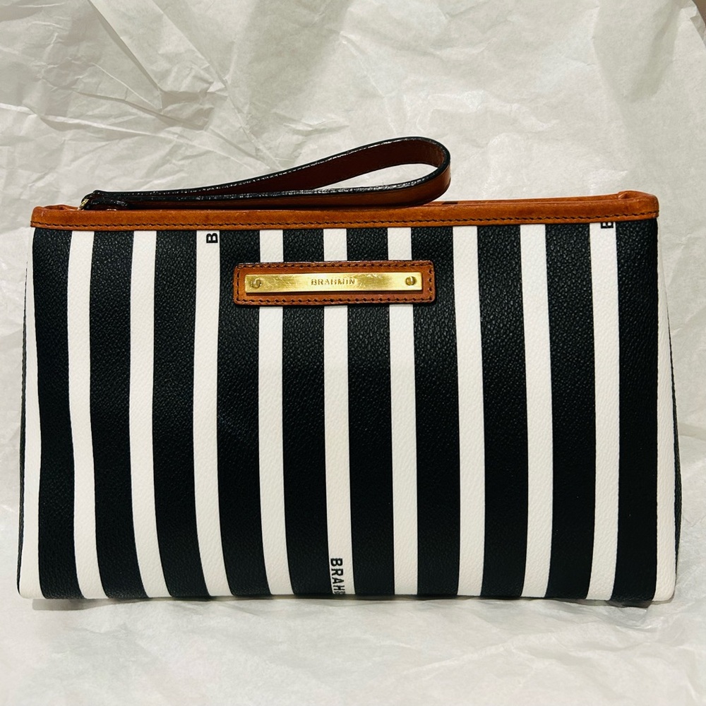 Brahmin Black and White Striped Clutch